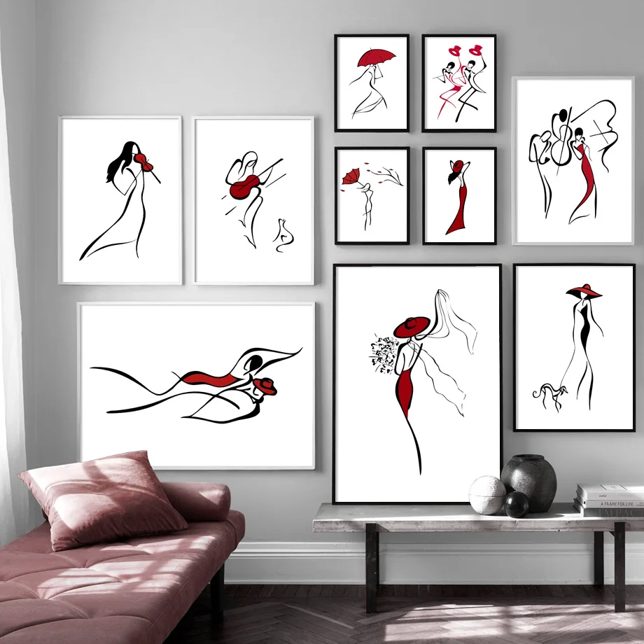 

Line Girl Stick Figure Fashion Wall Art Print Canvas Painting Nordic Canvas Posters And Prints Wall Pictures For Living Room
