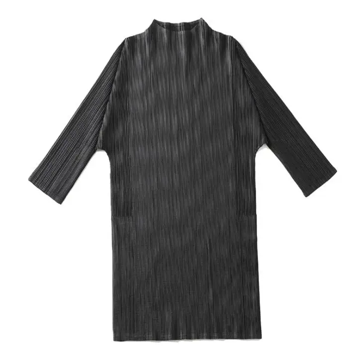Ранняя осень Miyake морщины Футболка Базовый Стиль тонкая плиссированная футболка - Цвет: Черный