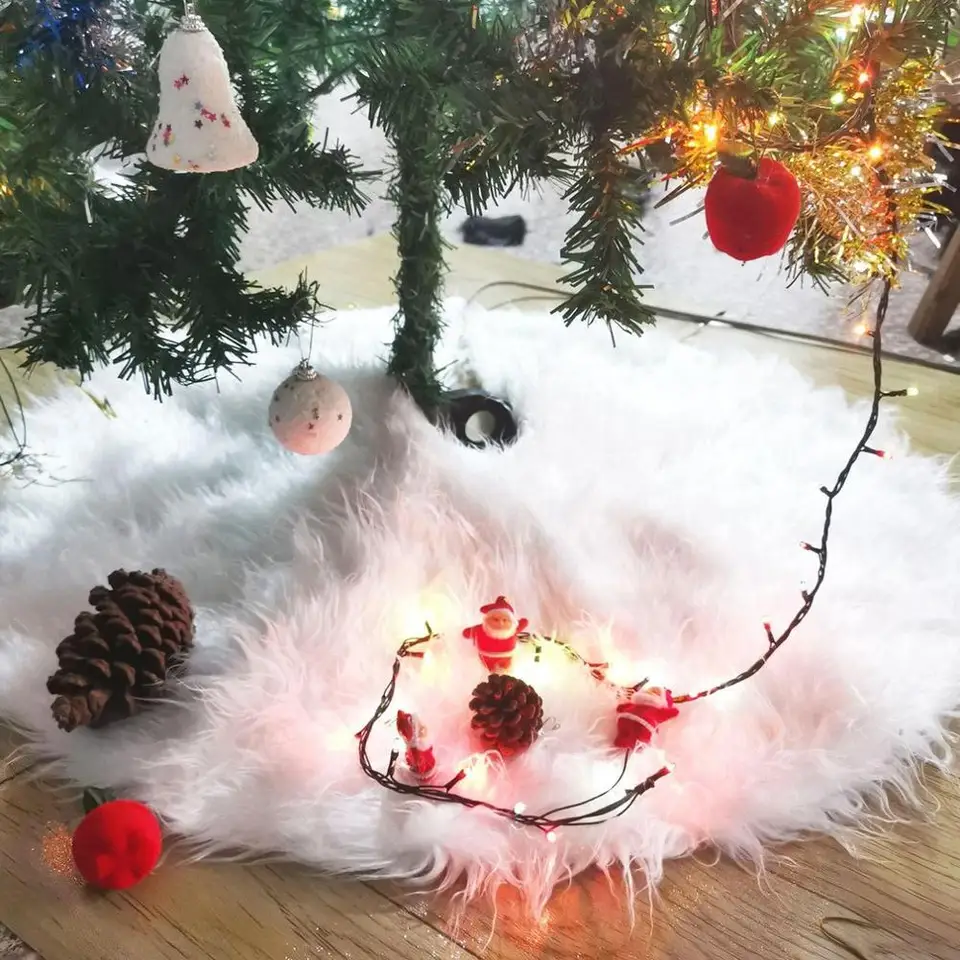 Christmas Tree Skirts Mat Decoration White Faux Fur Plush Luxury Long Hair Base Cover 78//90//122cm 78cm//30 inch