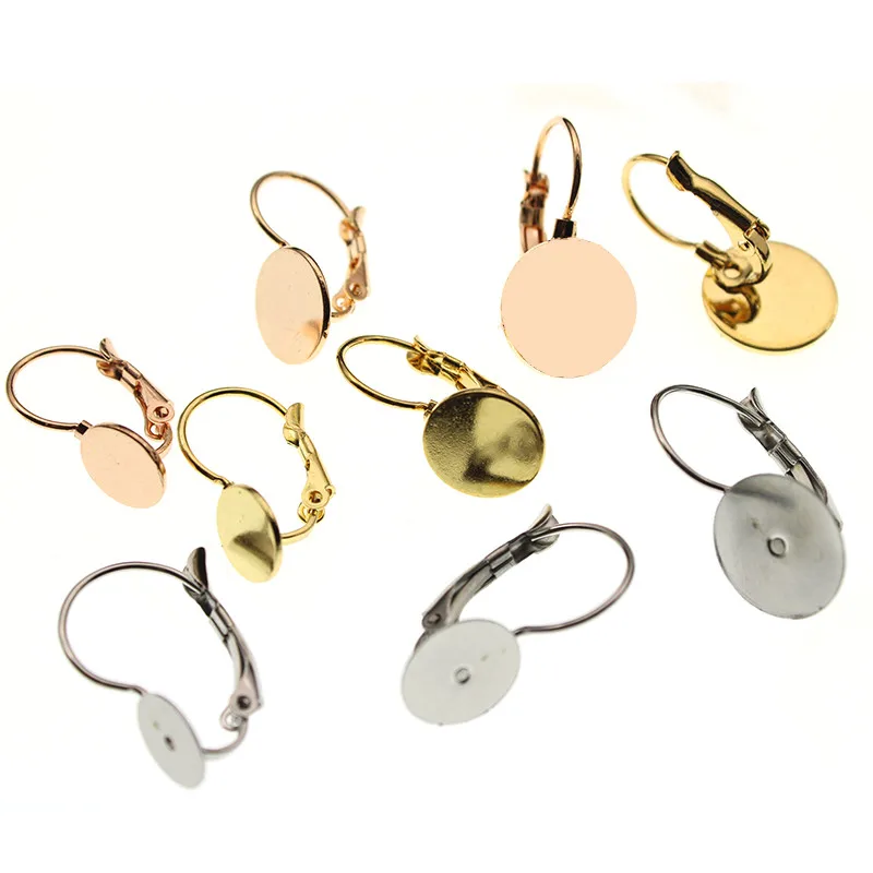 

10pcs Rose Gold Stainless Steel Flat Blank French Lever Earring Base Cabochon Setting Cameo 6 8 10 mm Ear DIY Jewelry Making