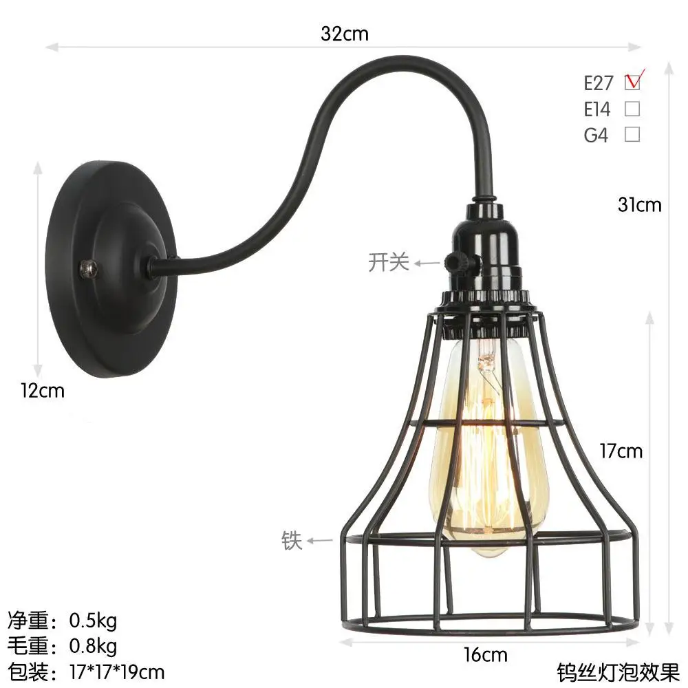 Ac110-220v Эдисона Сельский Северный бар ресторан отель для помещений, залов лестница прохода железная птица гнездо свет винтажная лампа с нитью накаливания по форме напоминающей клетку настенные светильники - Цвет абажура: I