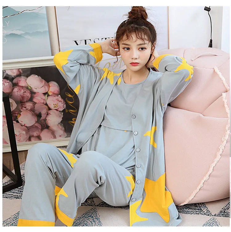 Plus Size RN-9 Pregnant Pajamas Cotton Autumn Women Nursing Sleepwear Winter Maternity Clothing Casual Pyjama 100kg 3XL 4XL