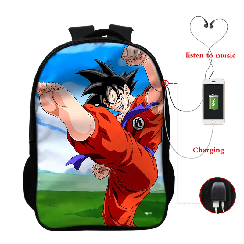 Горячая аниме Dragon Ball USB зарядка Рюкзак Супер Saiyan Torankusu Goku сумка для школы рюкзак для мужчин подростков книга Mochila - Цвет: photo colour