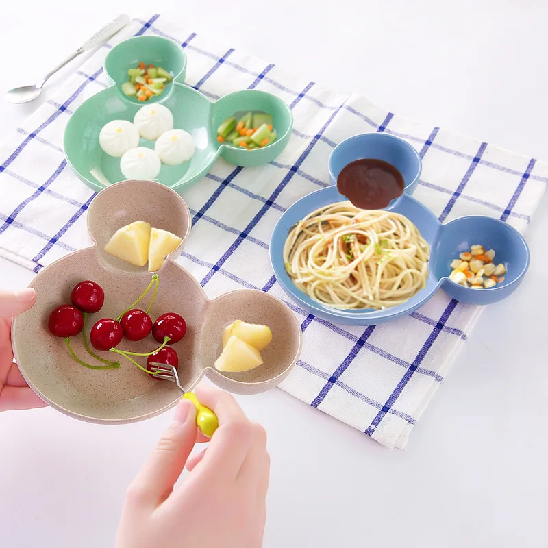 

Wheat Straw Baby Feeding Bowl Cartoon Mouse Kids Tableware Toddler Dish Training Dinnerware Anti-fall Kid Bowl Baby Plate Bamboo