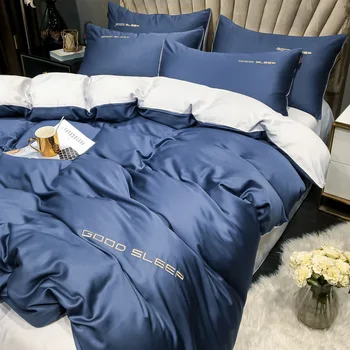 

* Light Luxury Wind 60 Tencel Four-piece Set European Style Viscose Bare Sleeping Double-Sided Silky Quilt Cover Sheet Bed Item