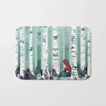 

HOT Bathroom Rugs The Birches Bath Mat Flannel Absorbent Non Slip Doormat Entrance Door Bath Room Mats