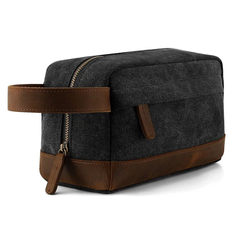 

Crazy Horsehide Match Canvas Hand Take Package Travel Accept Package Waterproof Canvas Makeup Package