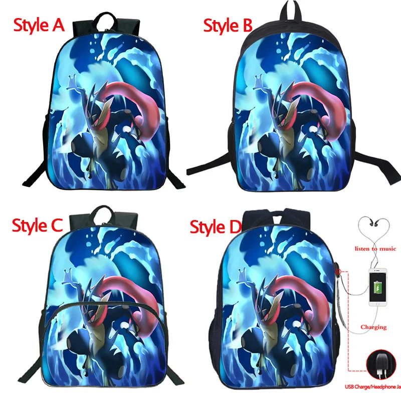 Pokemon Greninja рюкзак USB зарядка ученические рюкзаки школьные сумки красивый рюкзак для мужчин и женщин рюкзак на плечо
