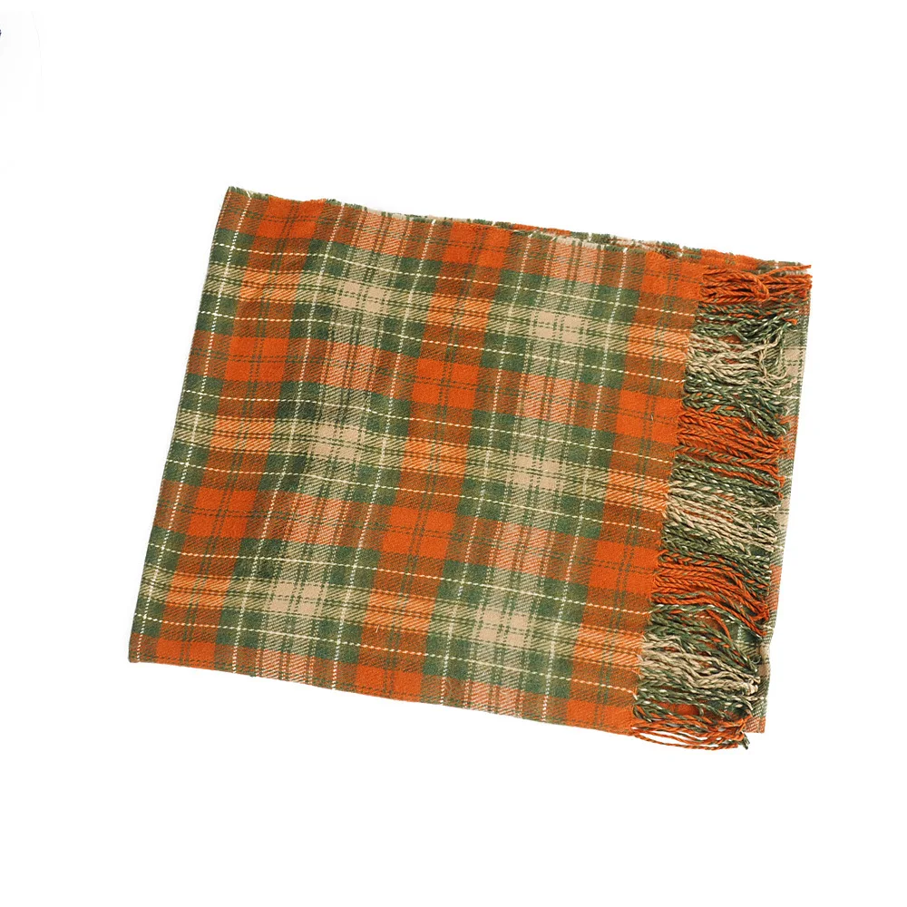 2020 New Style Single Plaid Faux Cashmere Tassled Scarf Shawl Autumn And Winter Warm Wool-like Fabric |