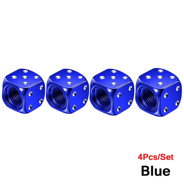 AUTCOAT 4Pcs/Set Aluminum Car Truck Motocycle Bike Dice Wheel Stem Tyre Tire Wheel Stem Air Valve Dust Cap Cover Blue