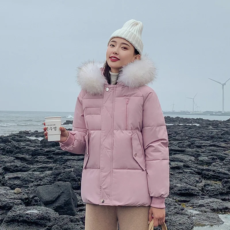 Женское зимнее черное короткое меховое пальто с капюшоном, Куртка Harajuku, уличная одежда, корейская модная одежда, ветровка на молнии xxl - Цвет: Розовый