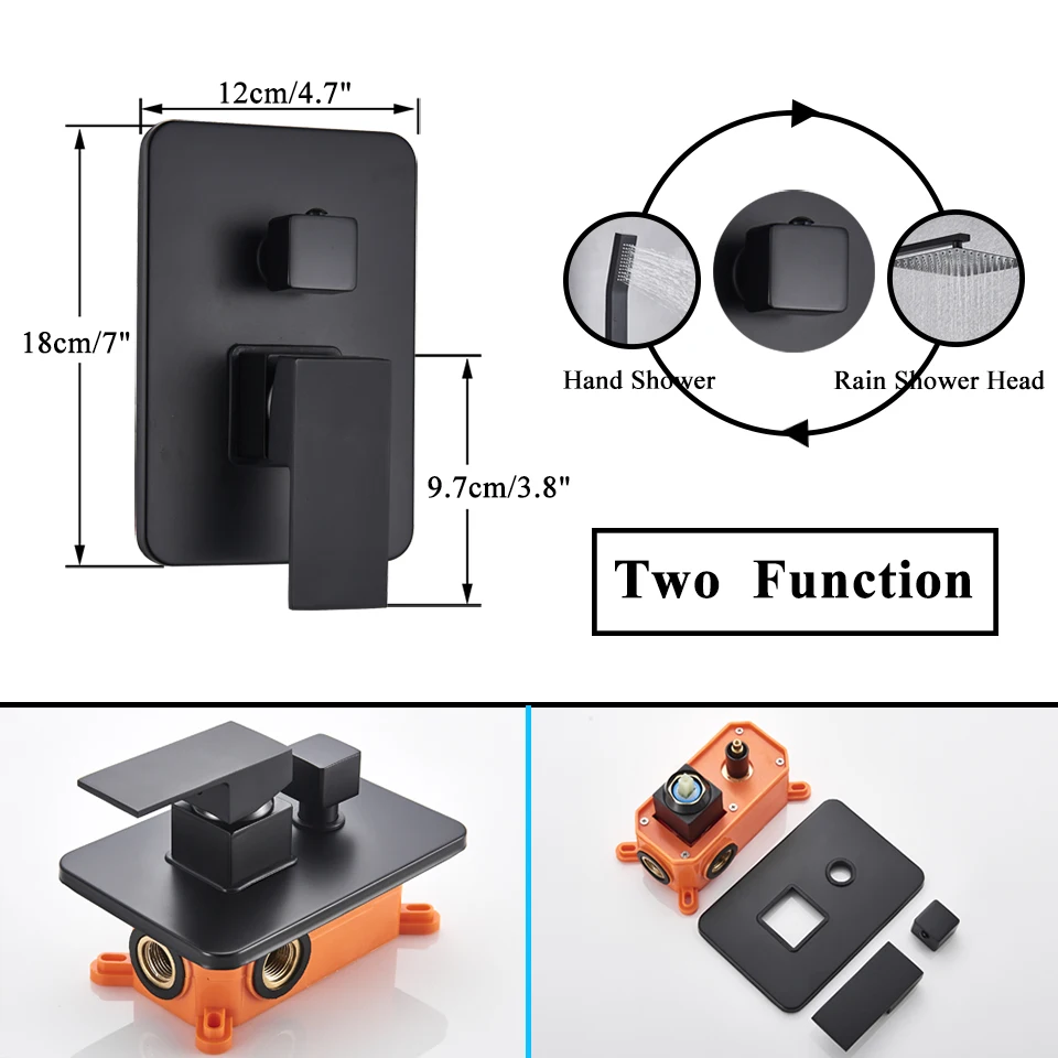 Black Bath Shower Set Wall Mounted Concealed Shower Faucet System Rainfall Bathroom Mixer Bathtub Tap with Hand Sprayer bathroom shower faucet set