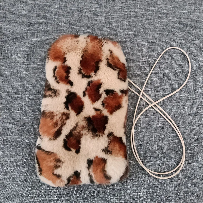 New Real Rabbit Fur Phone Bag Fashion Long Belt Cute Small Shoulder Bags Female Lovely Warm Shoulder Crossbody Bag