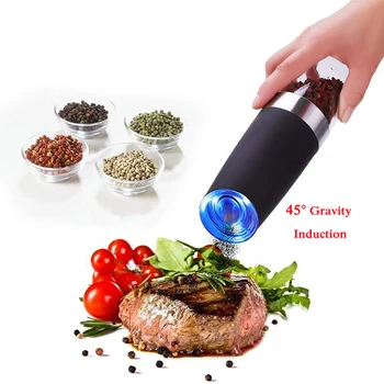 Molinillos eléctricos de sal y pimienta de acero inoxidable, molino de hierbas aromáticas de gravedad automática, aspereza ajustable, dispositivo de cocina