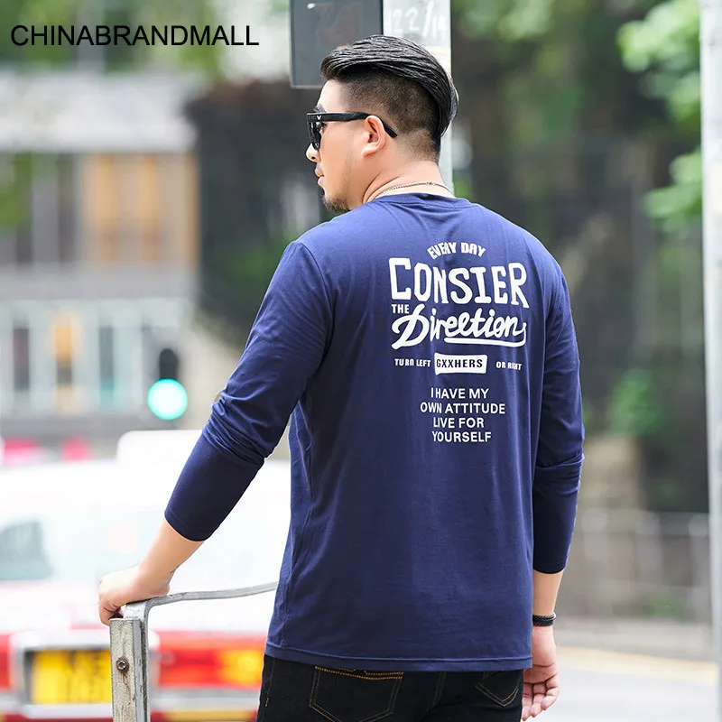 

super Brand Big size Men's Wear Autumn Clothes Plus Fat Plus size Men Top Loose Round Neck Fat Man Printing T Shirt