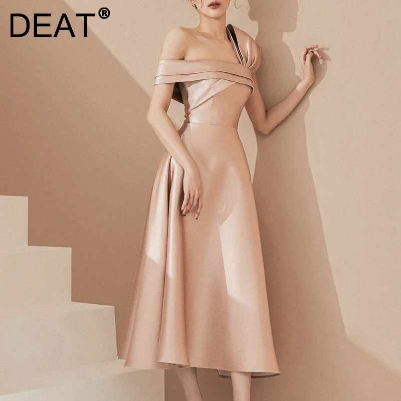 DEAT Woman Maxi Dress Off The Shoulder Diagonal Collar Slim Banquet Dresses Elegant Fashion Formal Style 2022 New Summer 15XM411 | Женская