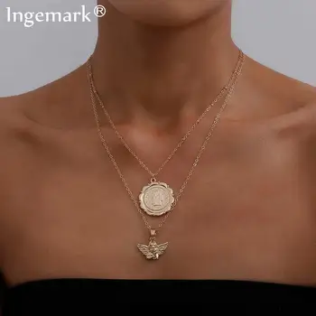 

Gothic Cute Angel Baby Pendant Choker Necklace Iron Material Bead Boho Carved Coin Chain Necklace Women Man Friendship Jewelry