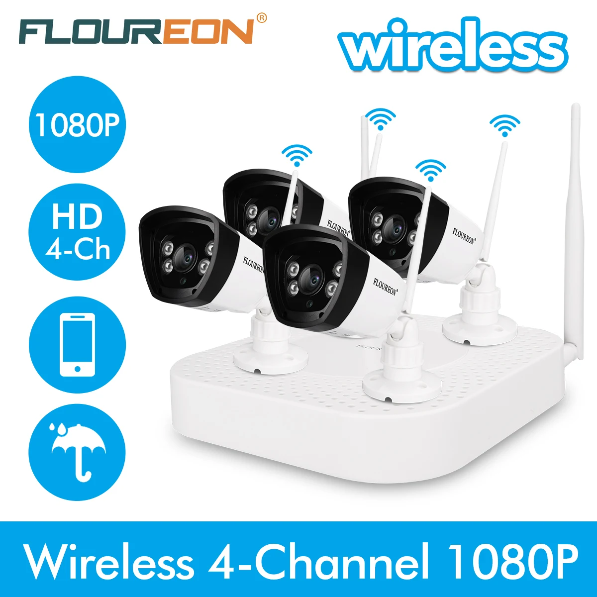 Floureon 4CH беспроводной CCTV 1080P DVR комплект открытый wi-fi/WLAN 720P 1.0MP IP камера безопасный видеорегистратор система NVR EU