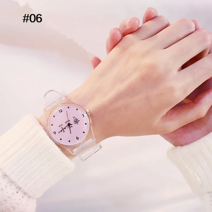Женские часы силиконовый мультяшный стиль прозрачный ремешок женские часы корейский стиль круглые повседневные часы с циферблатом LL@ 17