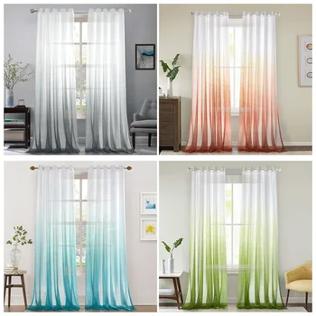 

Ready Made Romantic Gradient Window Screen Navy Tulle Curtain For Living Room Bedroom Kitchen Window Sheer Panel Custom AG452#4