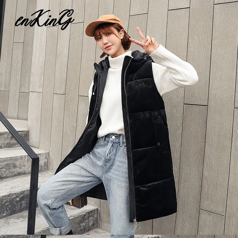 

2019 Winter jacket women hood Slim light long Parkas jacket Plus size warm sleeveless Hooded Jacket coat outwear clothing