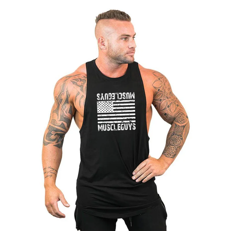 Muscleguys, хлопковые майки для тренажерного зала, мужские майки без рукавов для мальчиков, одежда для бодибилдинга, майка для фитнеса - Цвет: Черный