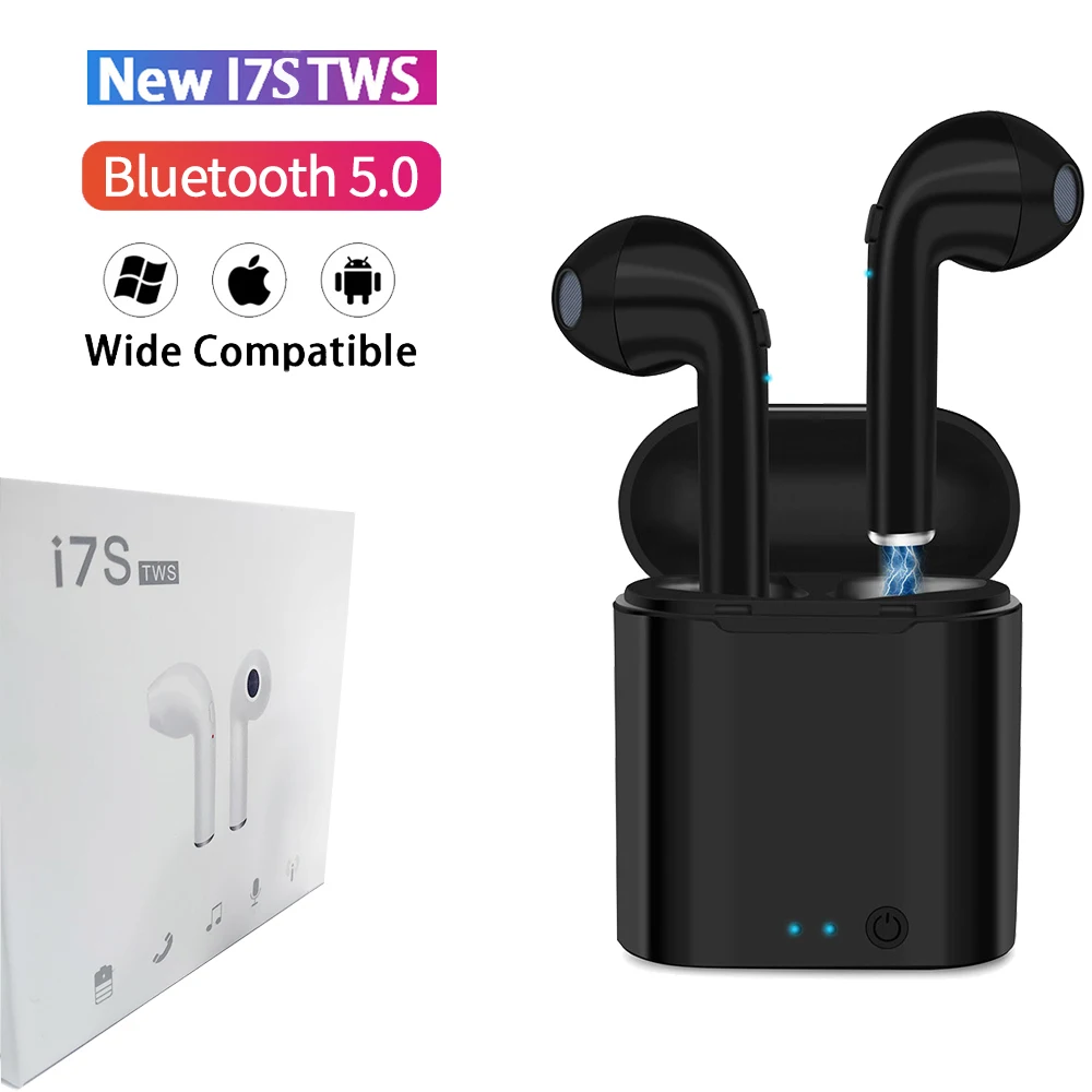 

i7s Tws Black Bluetooth Earphones Wireless Earbuds Sport Handsfree Earphone Cordless Headset with Retail Box for Xiaomi iPhone