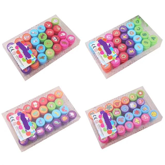 26Pcs Cute Cartoon Various Round Stamp Seal Children Gifts Toys Self Inking Scrapbooking Plate Ink Pads Stamper 1