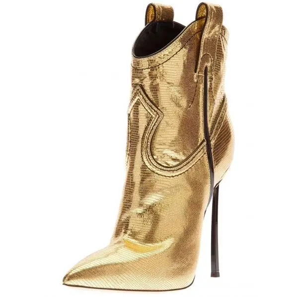 

Luxury Golden Lizard Stripe Stiletto Heel Boots Pointy Toe Black Blade Heels Ankle Booties Fashion Women Banquet Dress Shoes