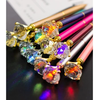 

5pcs/lot LED colorful lamp big diamond ballpoint pen creative lighted crystal metal advertising gift luminous pens custom logo
