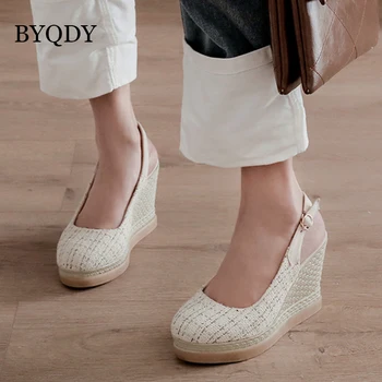 

BYQDY Bohemia Woman Sandals Summer Platform High Heel Women Wedges Espadrilles Sandals Plus Size 43 44 Back Strap Beach Sandals