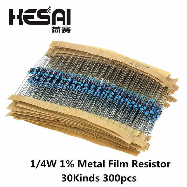 1/4W Metal Film Resistor kit set 30 Values resistors pack , 10 ohm ~1M  Resistance 1% Set of resistors diy electronic components - AliExpress