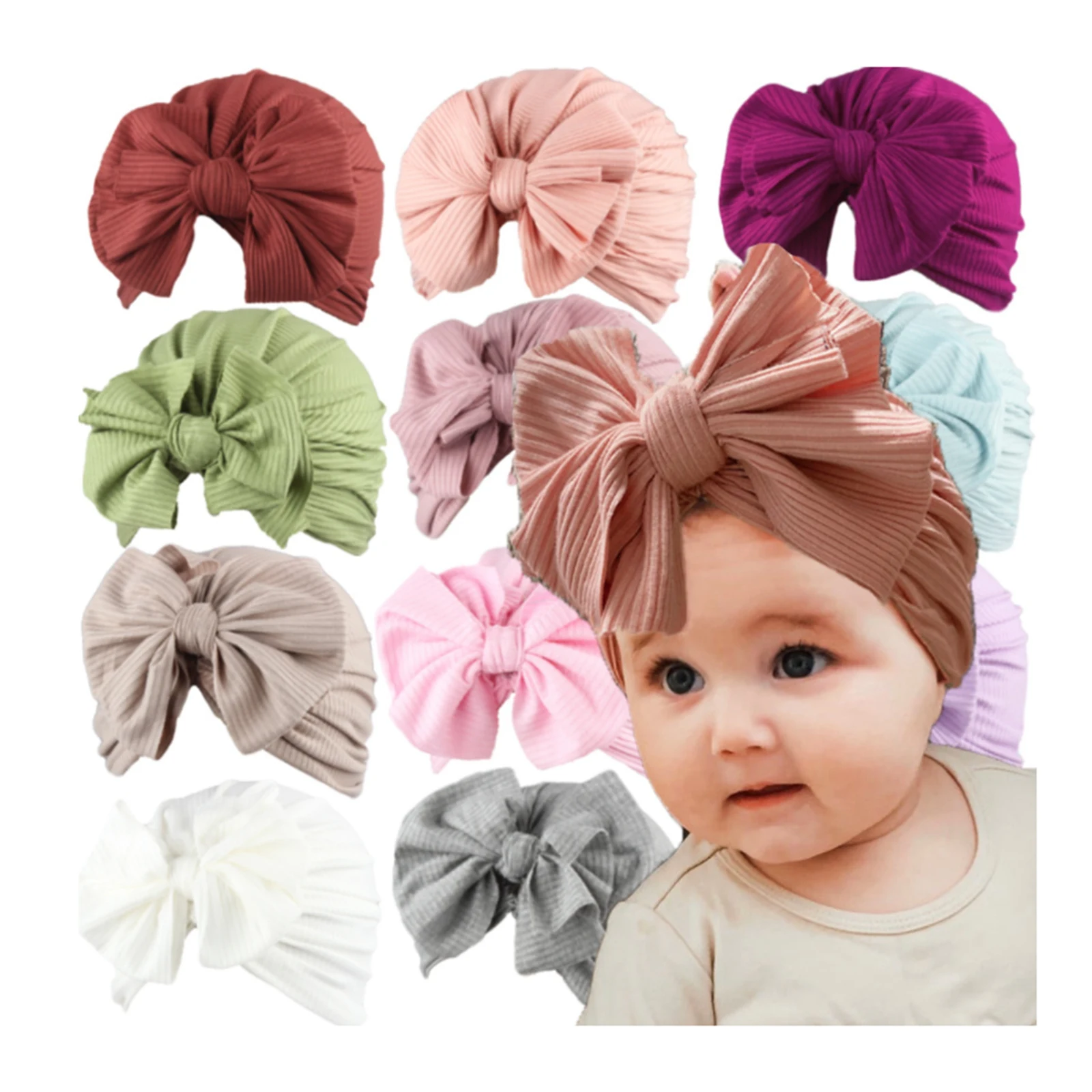 

CANIS Newborn Baby Donut Turban Bow Cap Toddler Headbands Hat Bow Knot Knotted Headwear