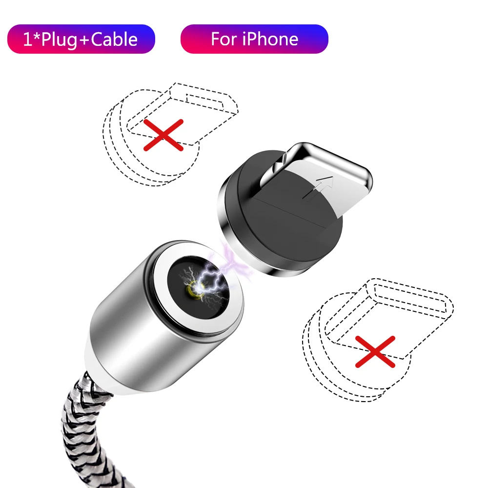 1 м 2 м Магнитный кабель Micro usb type C Быстрая зарядка для iPhone 11 Pro Xs Max XR X 8 Магнитный зарядный провод для Samsung Xiaomi - Цвет: For iOS Silver
