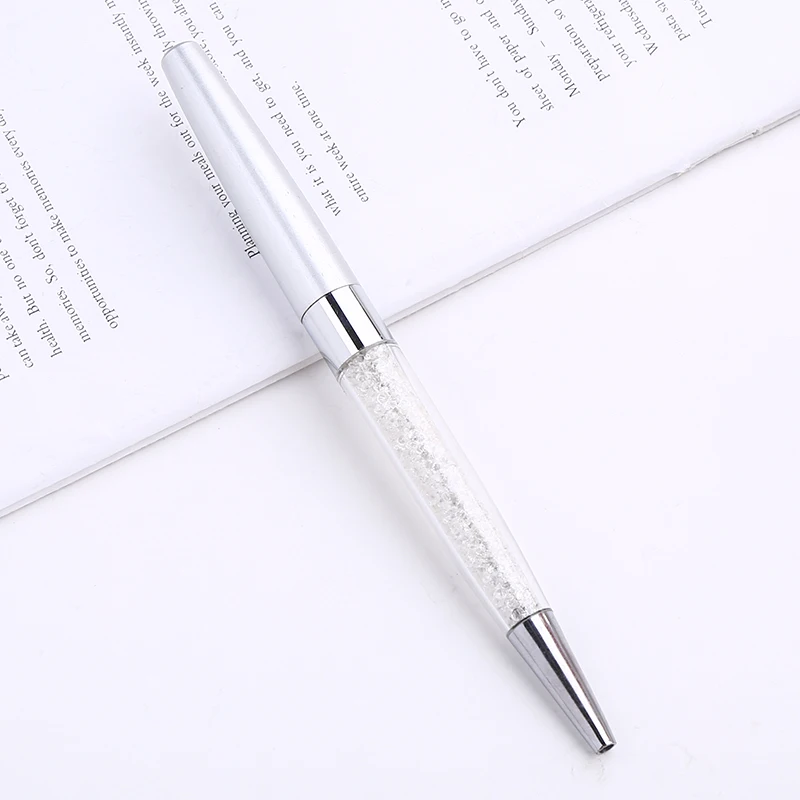Кристальная шариковая ручка Swaroski с логотипом на заказ, алмазная Роскошная металлическая ручка для письма, милые школьные офисные канцелярские принадлежности, подарки - Цвет: Silver