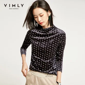 

Vimly Women Pullover Shirt Vintage Dot Slim Stand Collar Autumn Winter Female Tops Warm Elegant Women's Clothing 99101