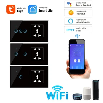 

Tuya Smart Wifi Touch Wall Switch With EU UK US AU Universal Socket All In 1 Work With Amazon Alexa Voice Control DIY Smart Home