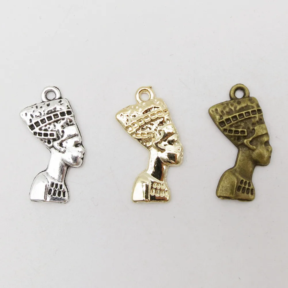 5pcs Charm Pendants Egyptian Queen Head Alloy Gold Silver for Necklace