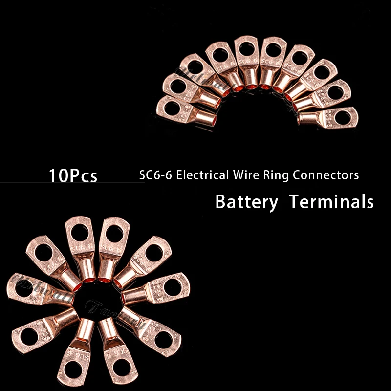 

10Pcs SC6-6 Electrical Wire Ring Connectors CopperTube Lug Battery Starter Cable Welding CrimpTerminals KitCable Wire Connector