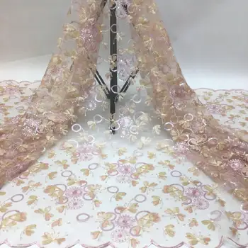 

2020 Latest Pink high quality sequins French Nigerian sequins net lace African tulle mesh sequins lace fabric for dress LR9102
