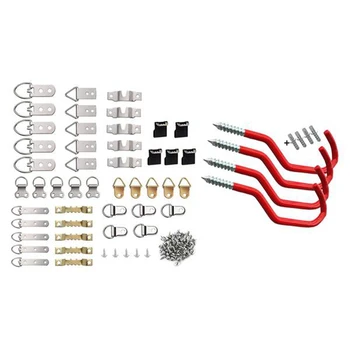 

1 Set Photo Frame Hanging Hooks Kit & 4 Pcs Bike Hooks Heavy Duty Garage Basement Tool Storage Hooks