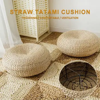 

Natural Straw Round Pouf Tatami Cushion Straw futon corn bay window pad yoga steaming cushion hand-woven mat for Home Decoration