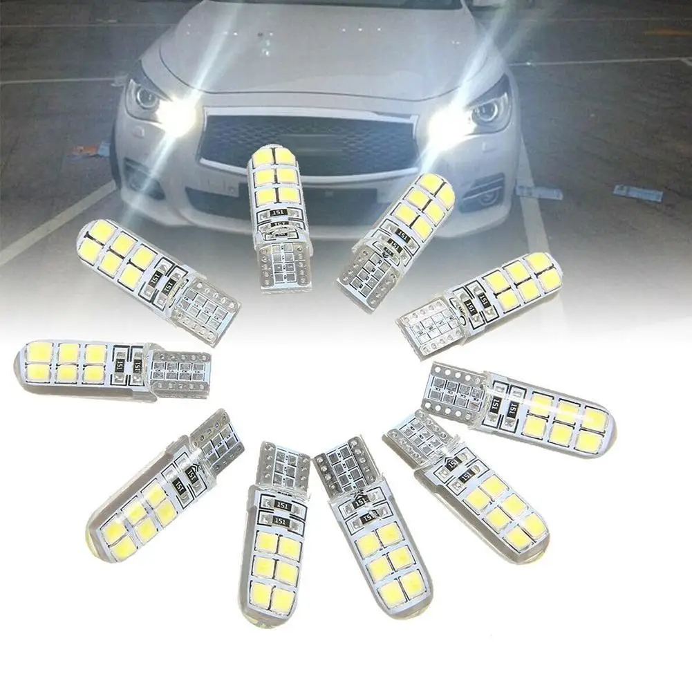 10 шт., аксессуары, автомобильные огни, внешний белый светодиодный, без ошибок, силиконовая лампа Xenon T10 W5W 12SMD 2835 6000 K, лампы