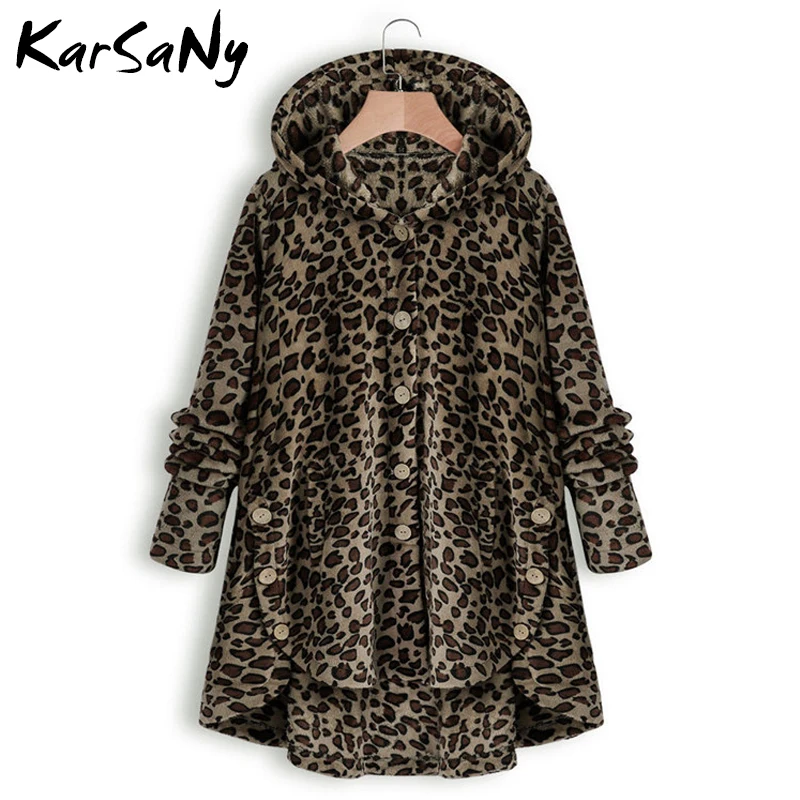 discounted  Winter Hooded Fleece Jacket Women Plus Size Fur Leopard Jackets Warm Coat Outerwear Autumn Hooded J