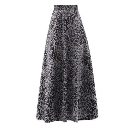 Толстая теплая винтажная велюровая юбка, Осень-зима, юбки женские для офиса, высокая талия, трапециевидная леопардовая длинная юбка макси, fw641