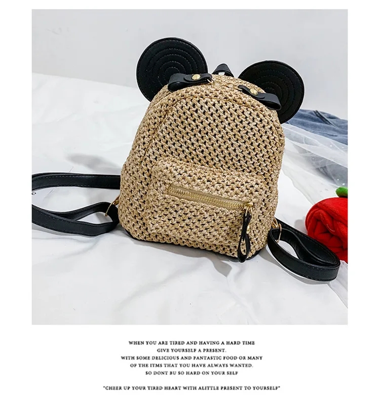 Straw Bag Summer Fashion New Style Grass Woven Hand Shoulder Bag Mini Backpack Versatile WOMEN'S Bag