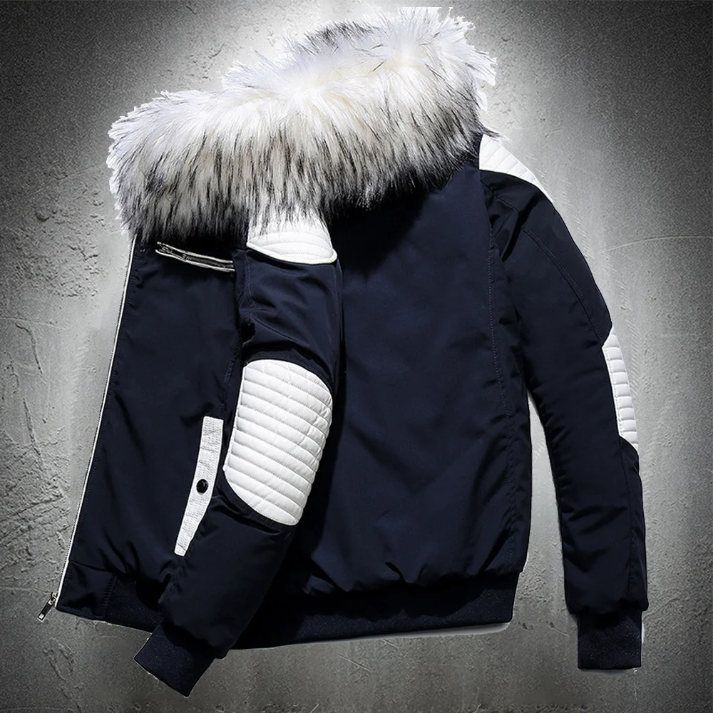 Men Winter Parka Jacket White Fur 