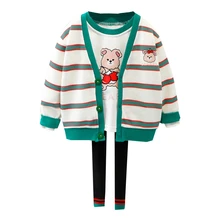 Ensemble de vêtements pour bébés filles, Cardigan, veste, t shirt à manches longues et pantalon pour enfants 