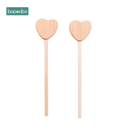Heart wooden rod Bopoobo, детские игрушки, 2 шт, бук, деревянный, звезда, Прорезыватель для зубов Монтессори, игрушки, Вальдорфская игрушка, детская деревянная игрушка для прорезывания зубов, детская погремушка - Цвет: Heart wooden rod