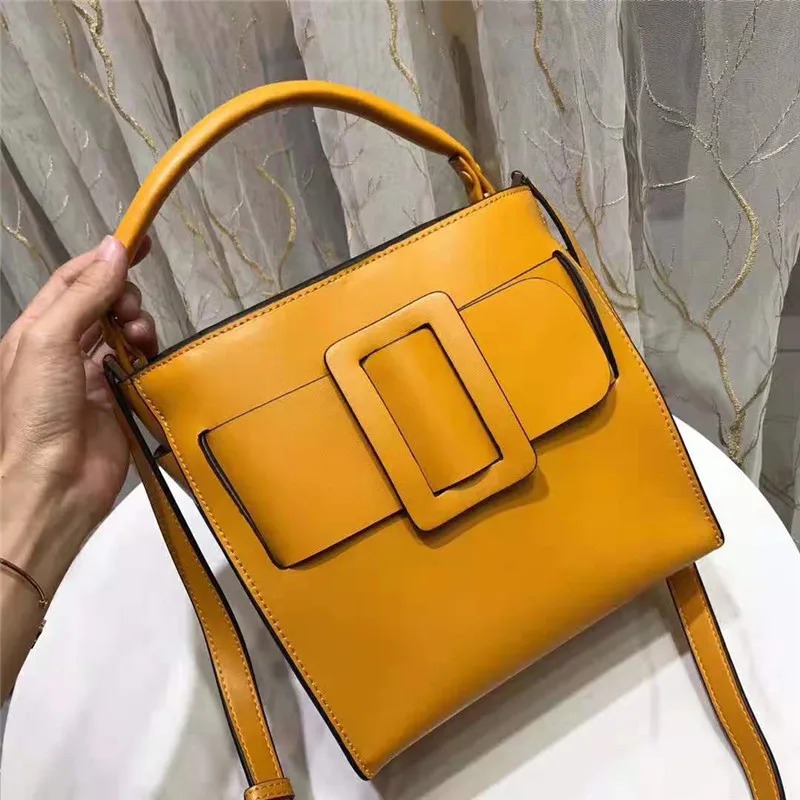 

2019 Autumn And Winter Cowhide Fashion Large Capacity Leather Belt da fang kou Handbag Retro Shoulder Bag Shoulder Bag Fashion
